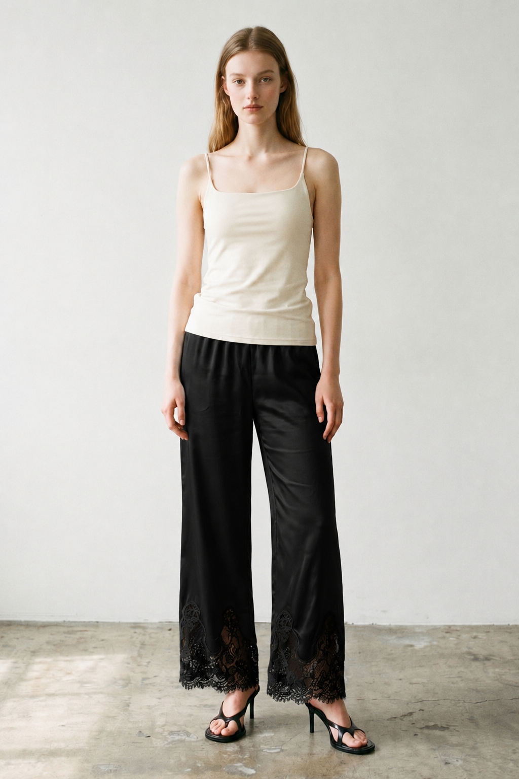 Satin Lace Trim Pants