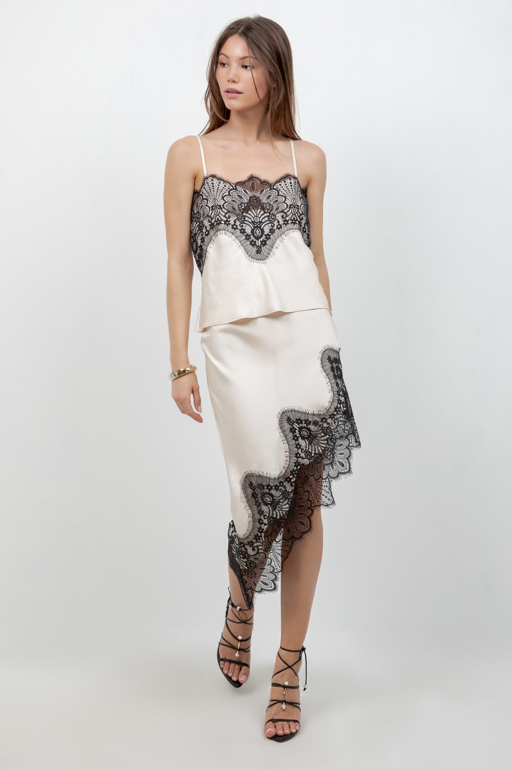 Lace Asymmetrical Satin Set