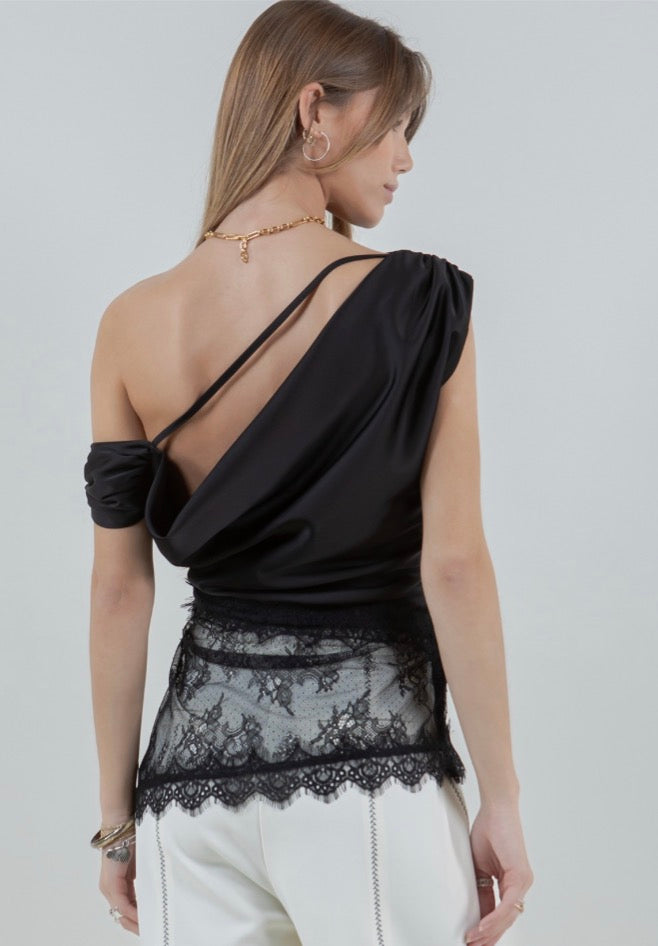 Asymmetrical One Shoulder Lace Top