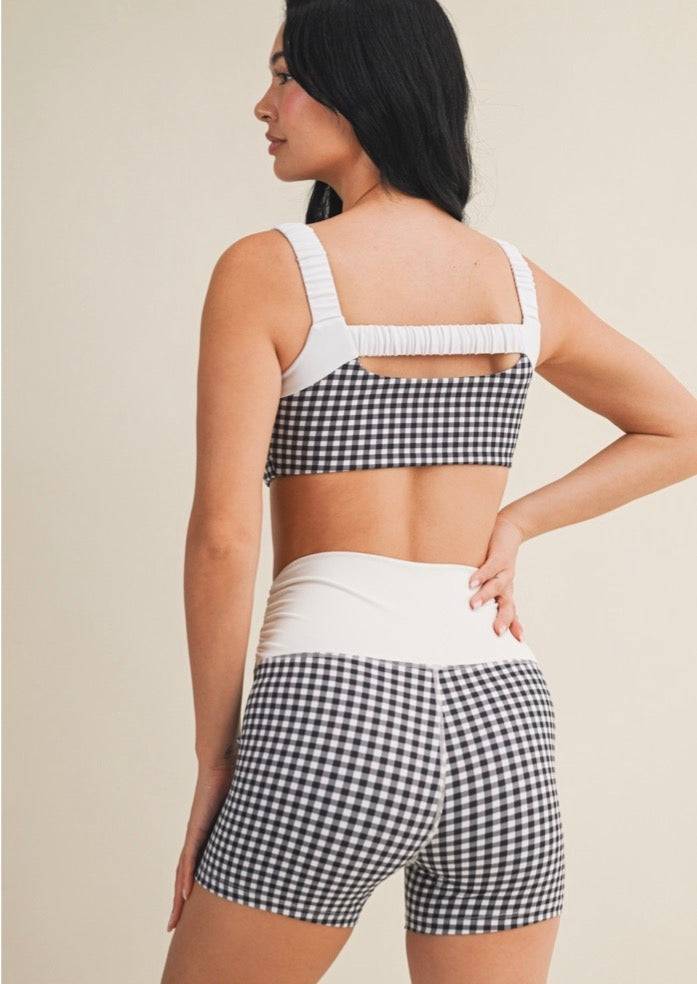 Gingham Scrunched Sports Bra