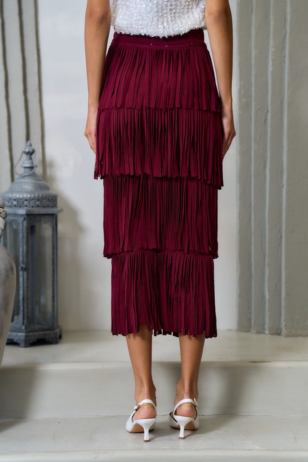 Wine Fringe Skirt