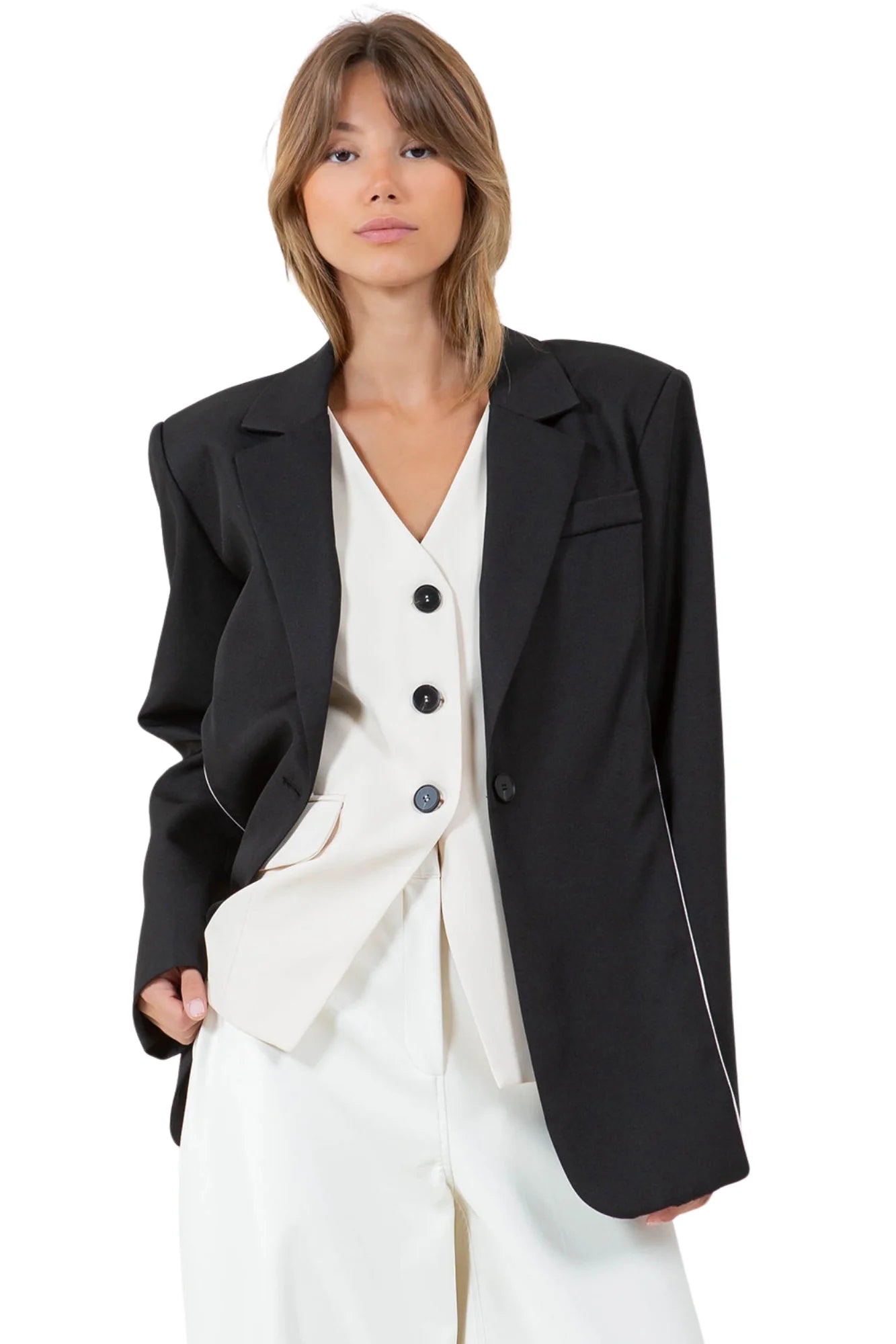 Combined Contrasted Vest and Blazer