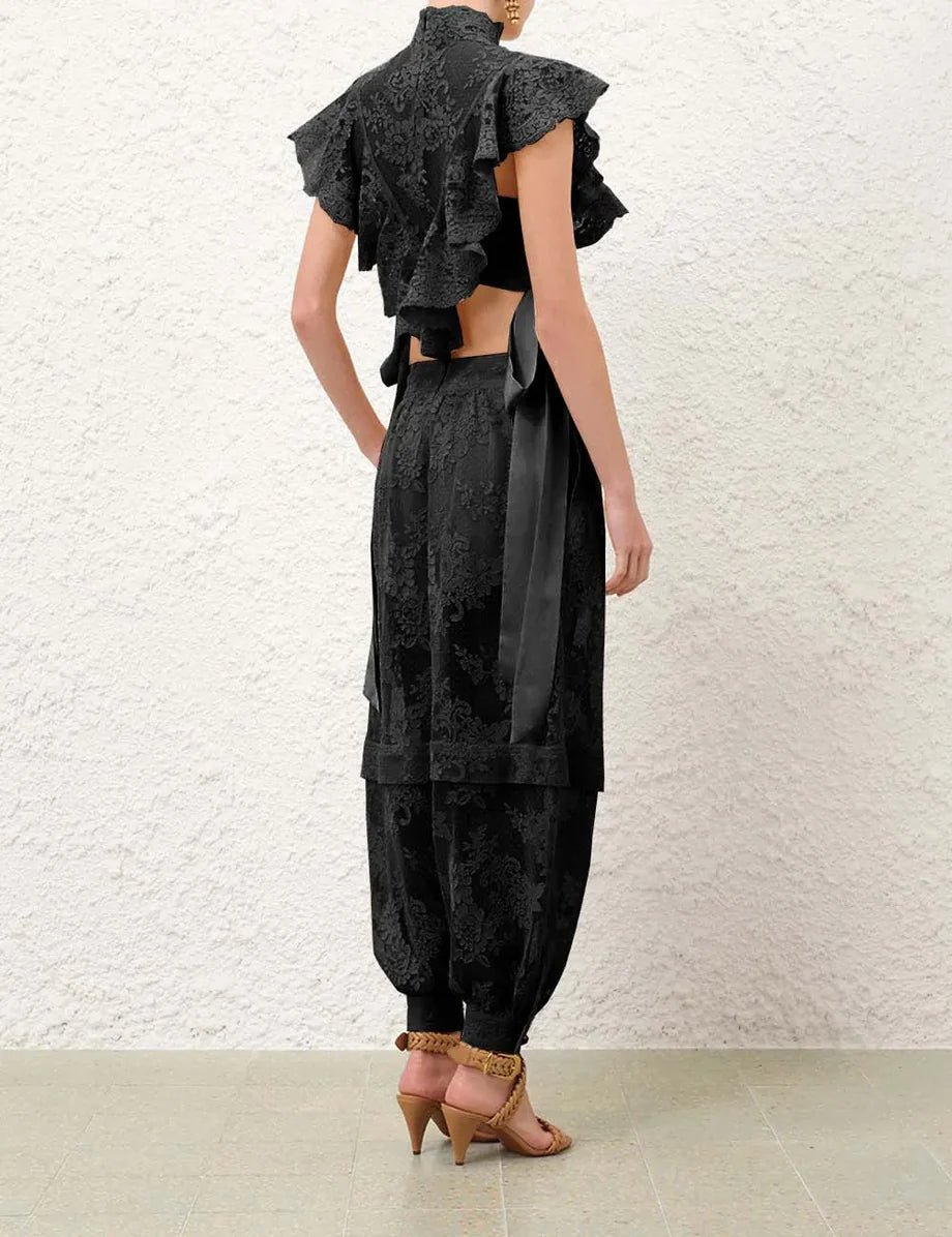 Lace ruffle sleeveless set