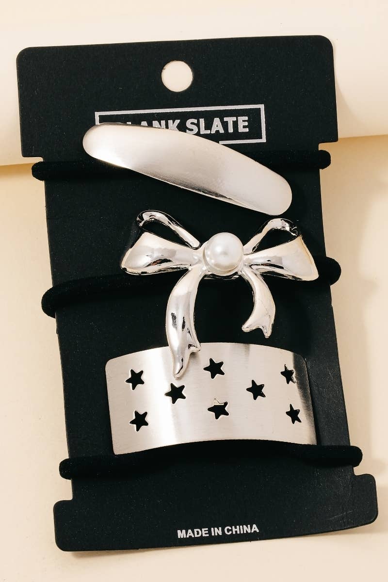 Pearl Ribbon Bar And Stars Hair Tie Set