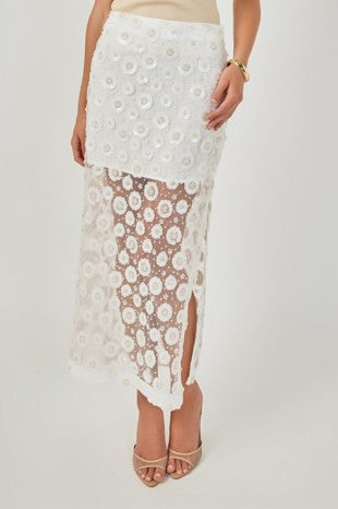 Flower Sequin Sheer Midi Skirt