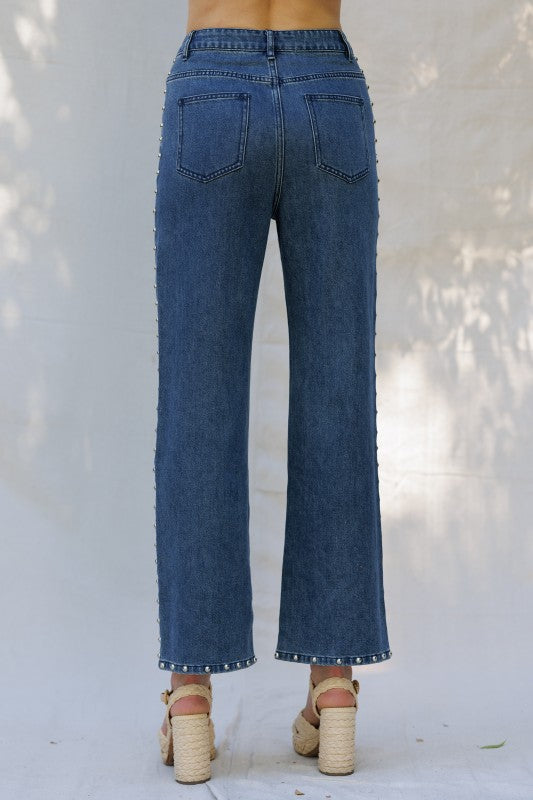 Studded High-Waisted Denim Pants