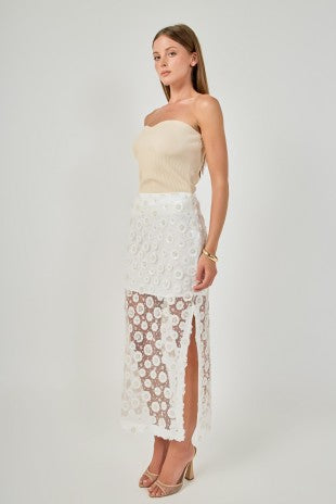Flower Sequin Sheer Midi Skirt