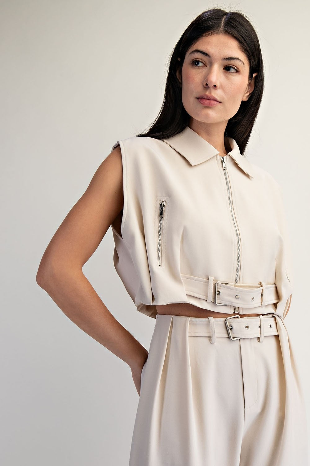 Zip-up Collared Crop Top