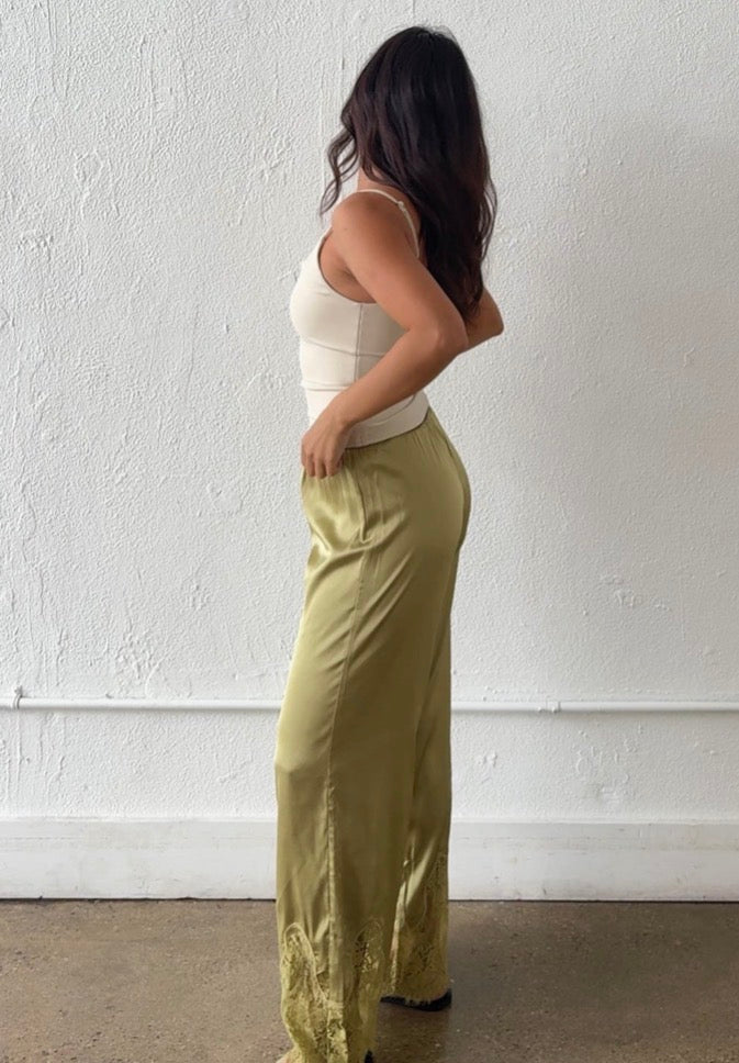 Olive Satin Pants