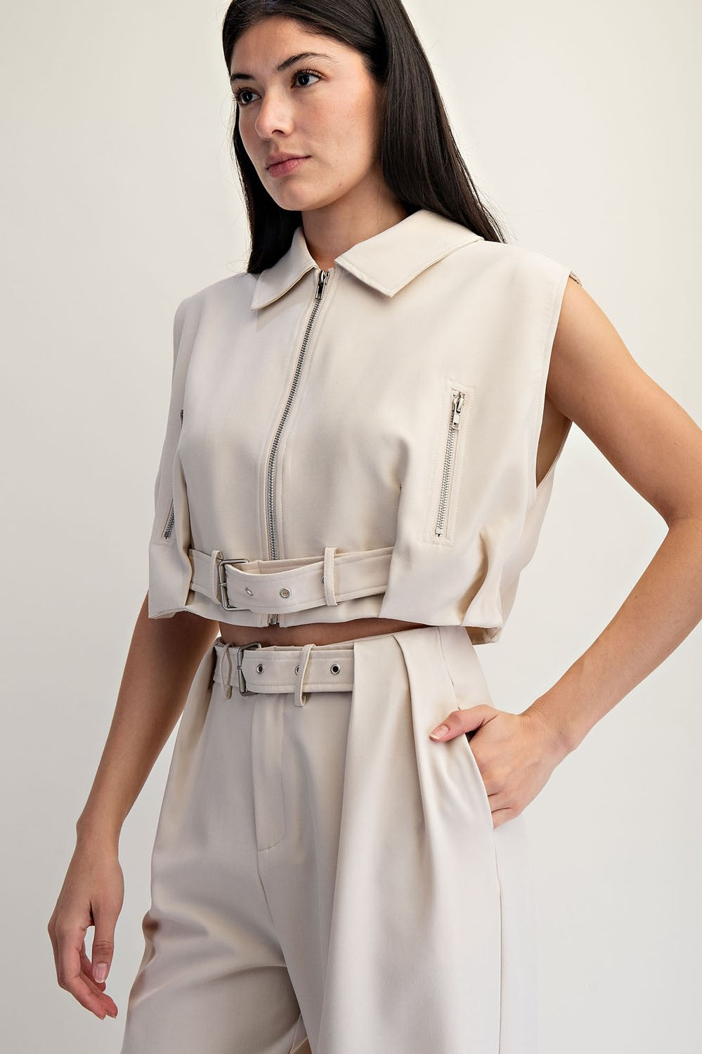 Zip-up Collared Crop Top