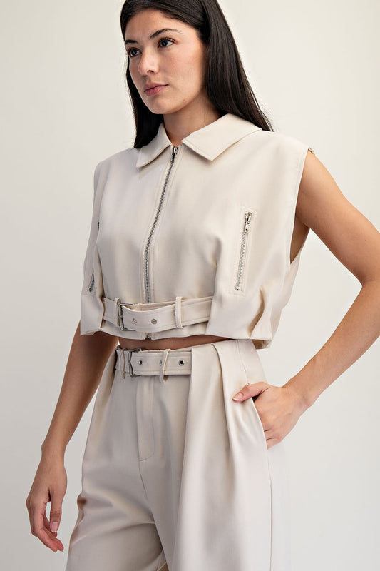 Zip-up Collared Crop Top