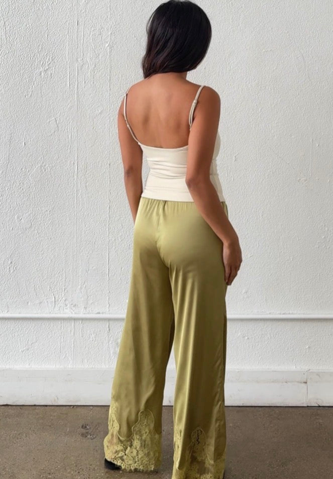 Olive Satin Pants