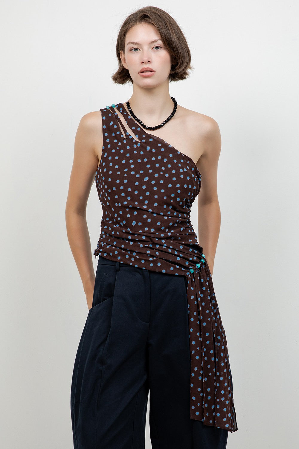 One Shoulder Polka Dot Top