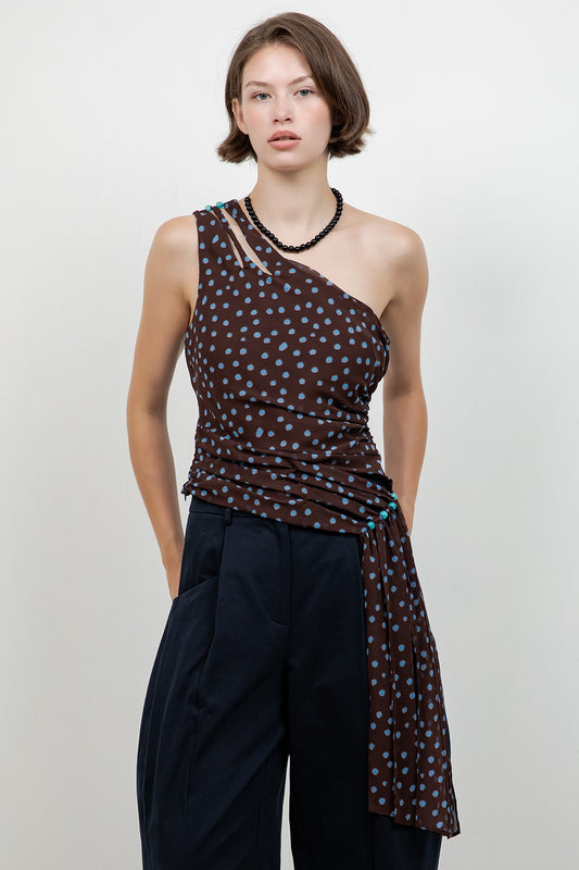 One Shoulder Polka Dot Top