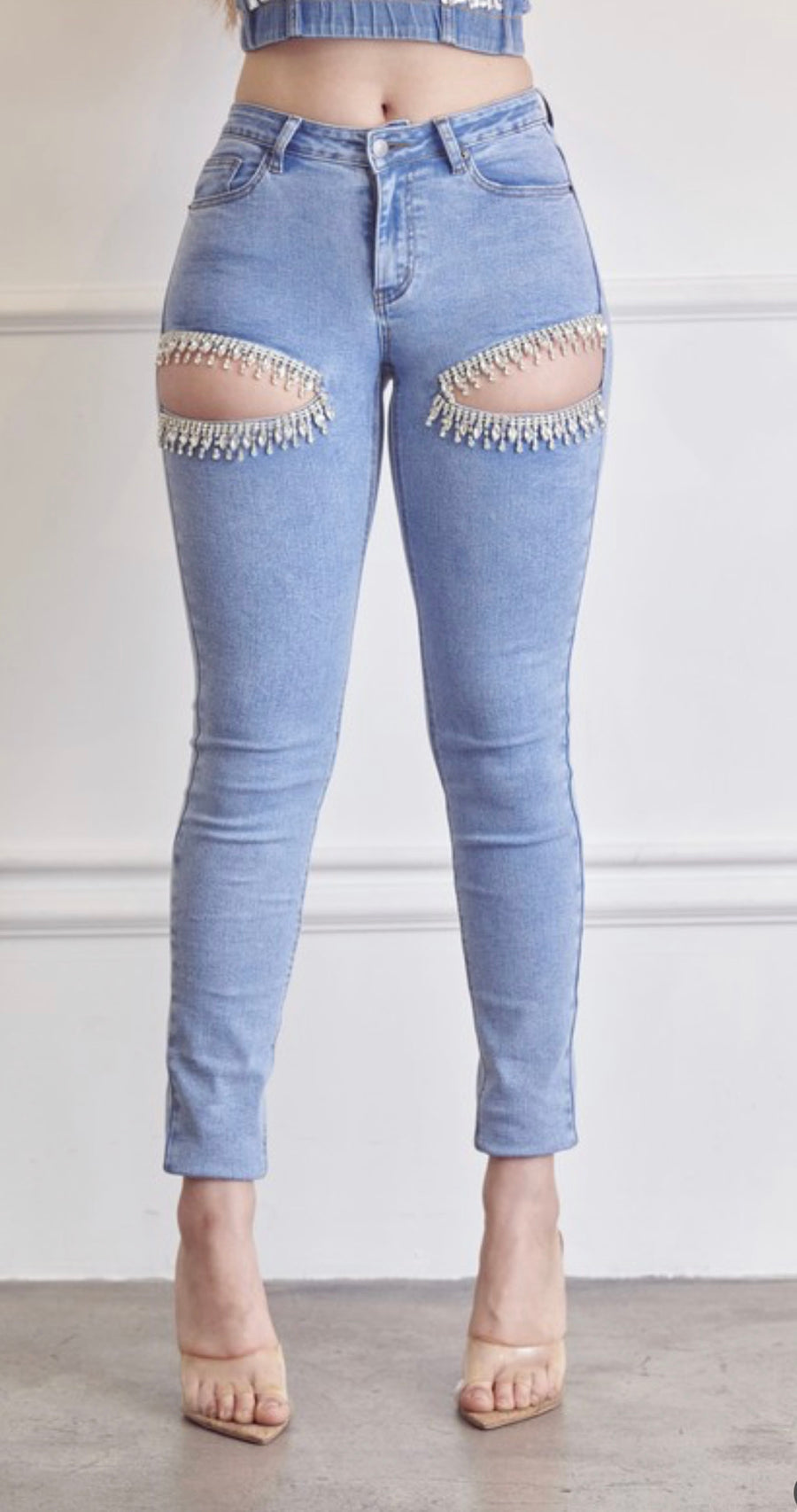 Rhinestone Slit Skinny Jean