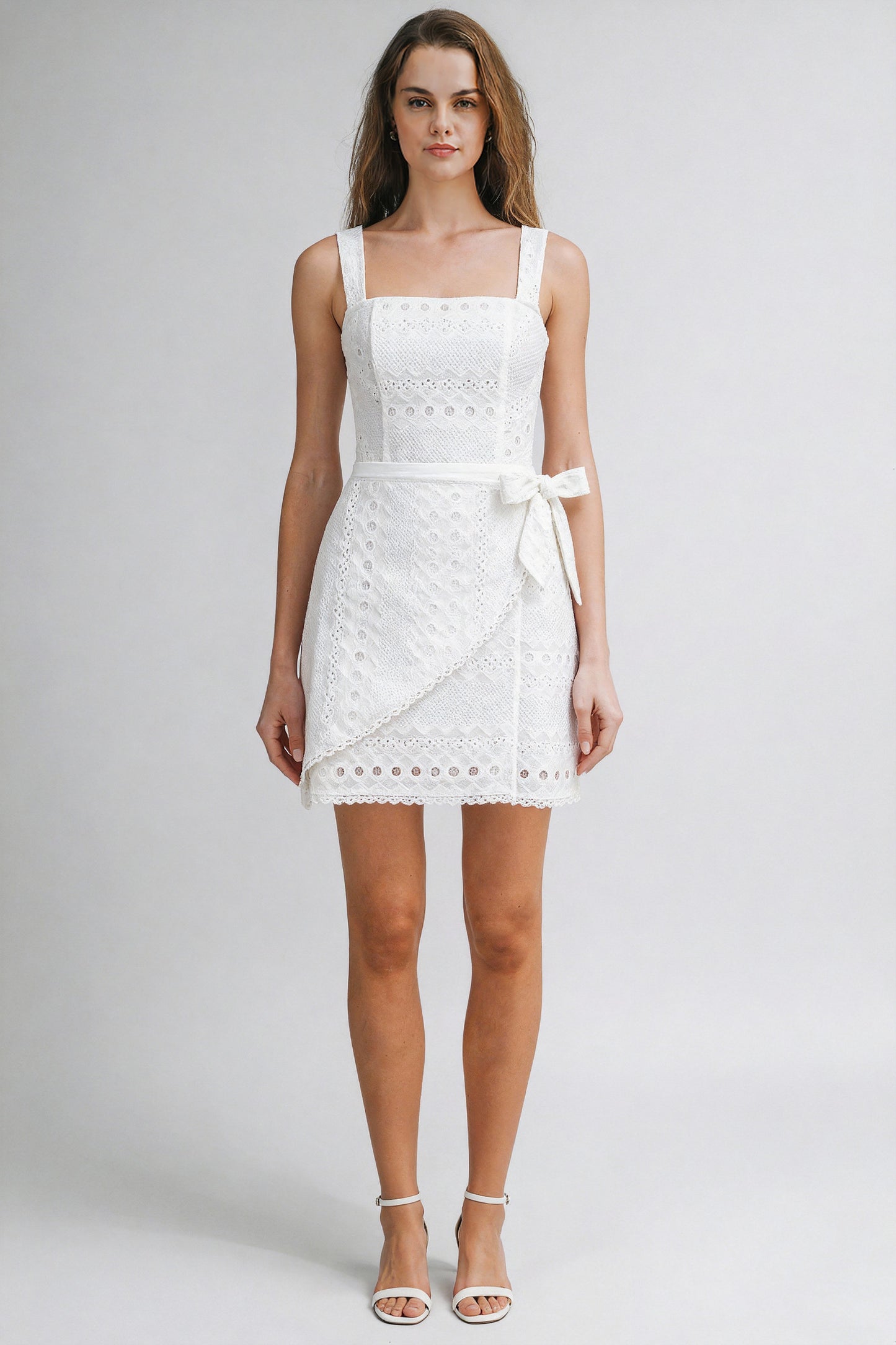 White Lace Wrap Mini Dress