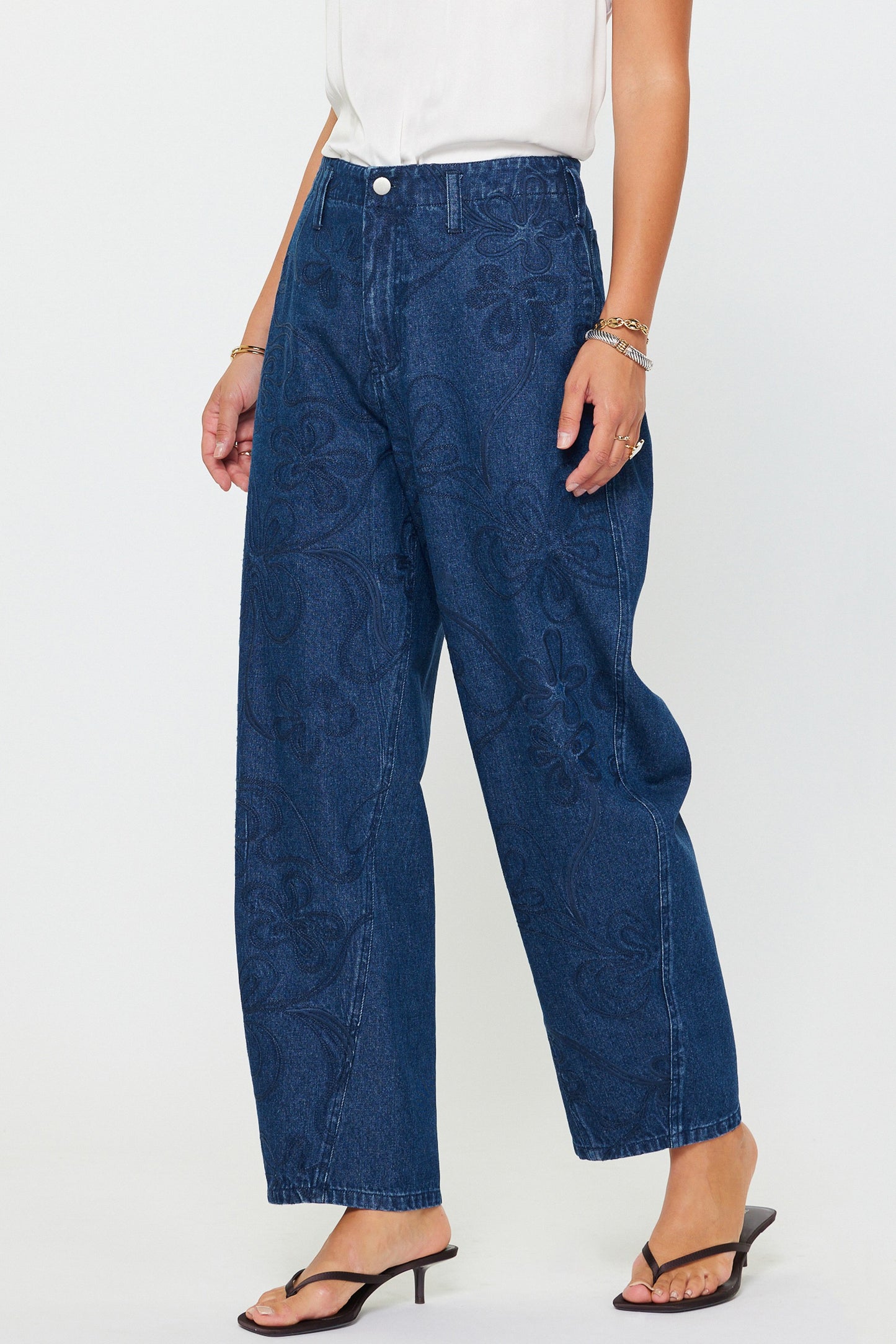 Denim Flower Barrel Pants