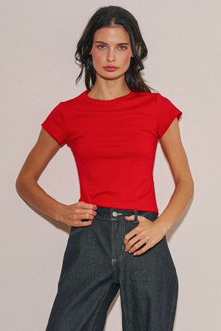 Knit Cotton Basic Fitted T-shirt