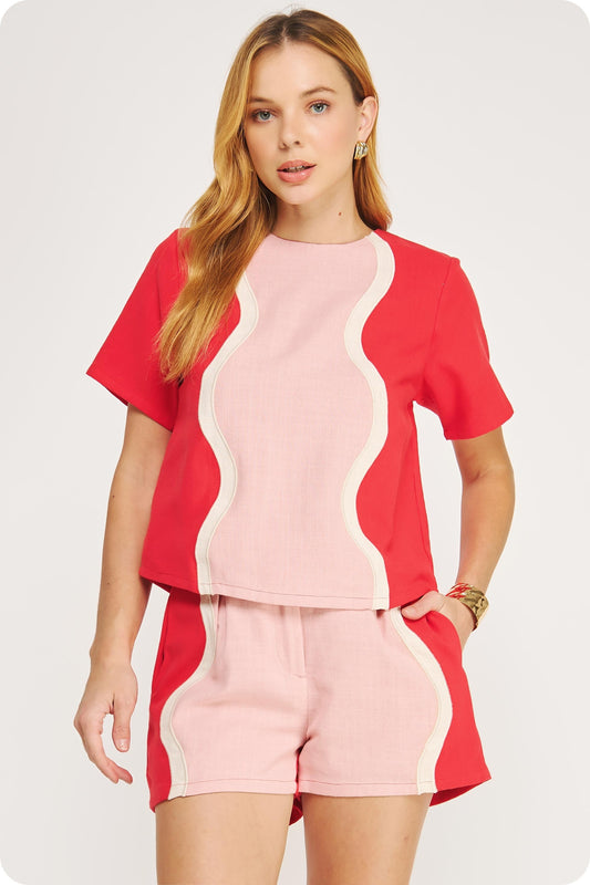 Wavy Contrast Top