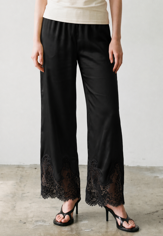 Satin Lace Trim Pants