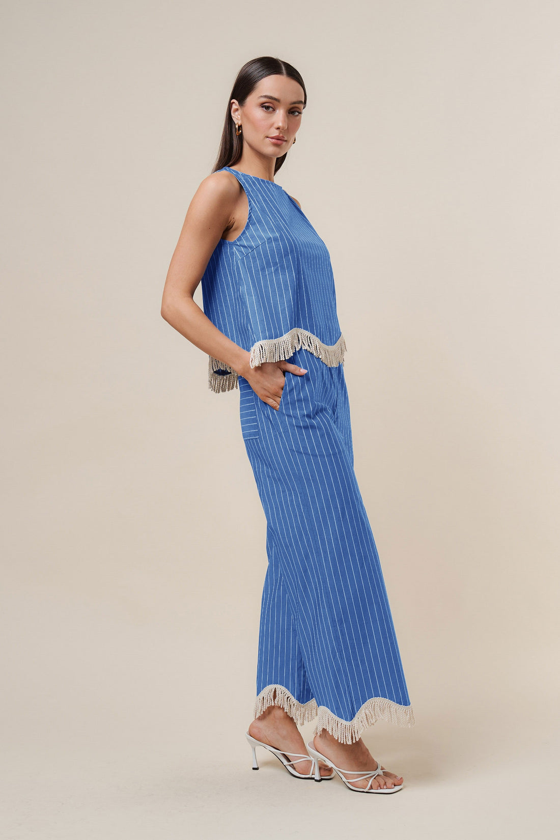 Fringe Stripes Pants Set