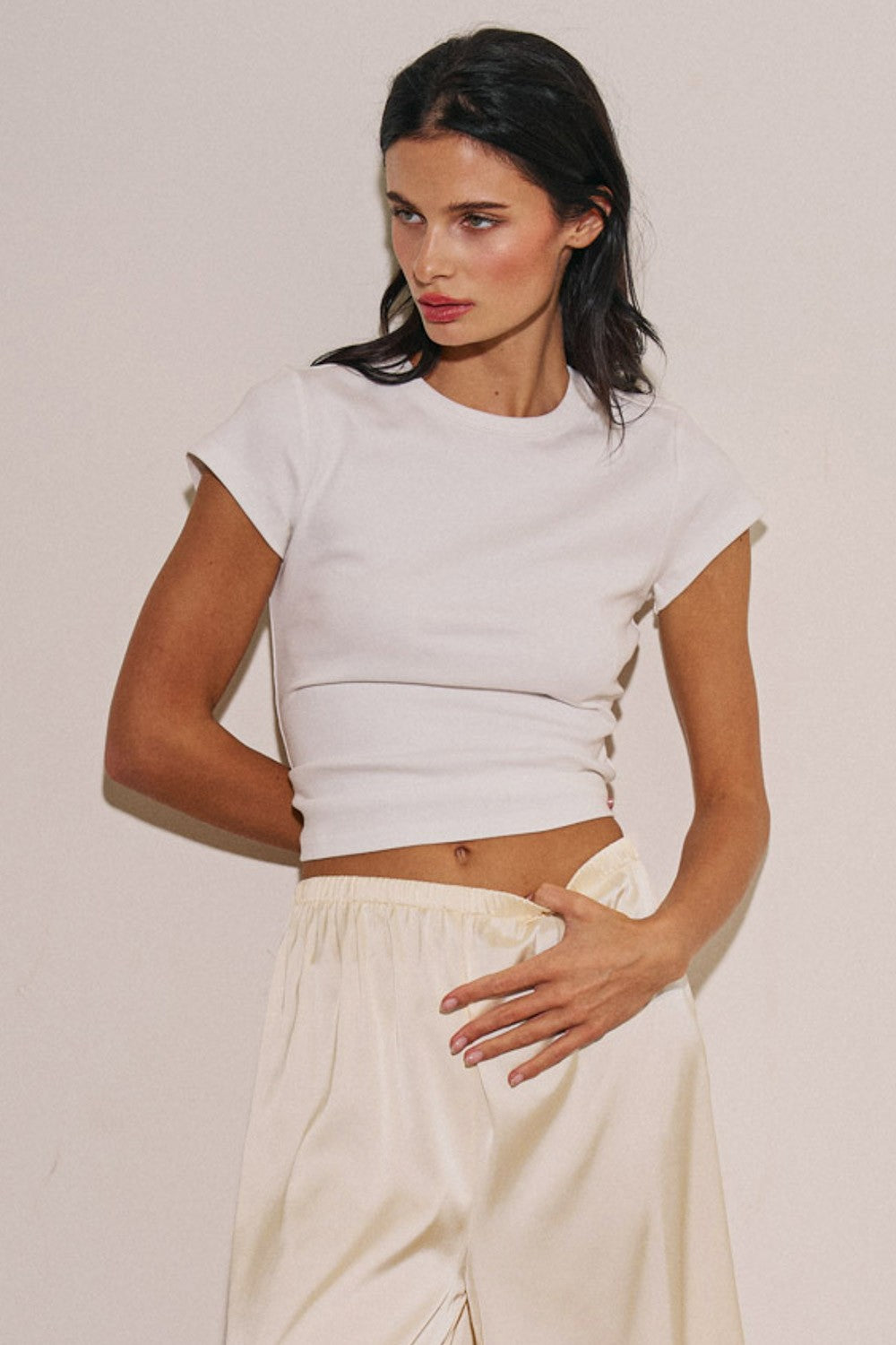 Knit Cotton Basic Fitted T-shirt
