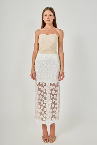 Flower Sequin Sheer Midi Skirt