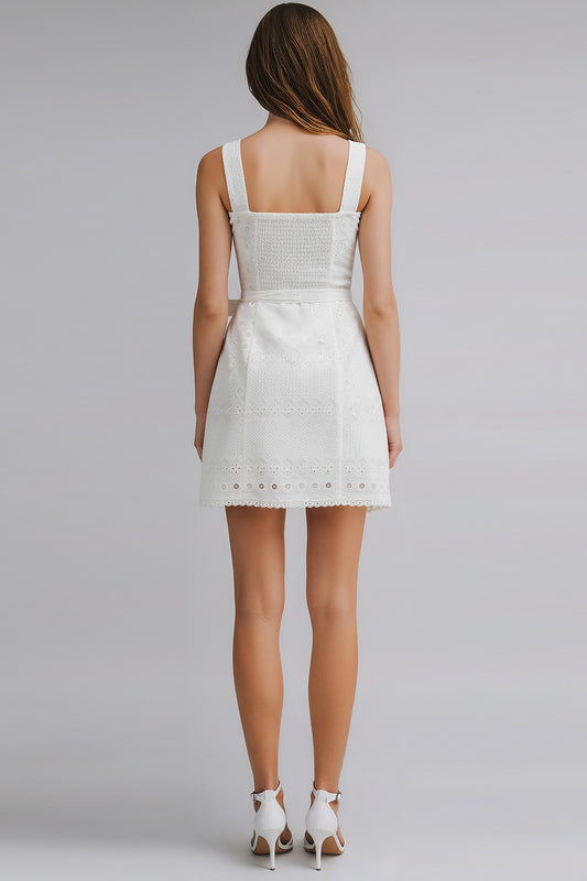 White Lace Wrap Mini Dress