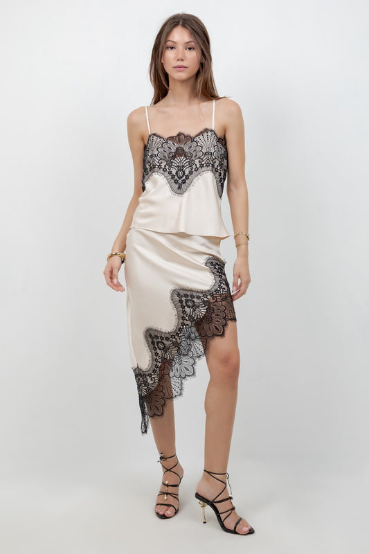 Lace Asymmetrical Satin Set