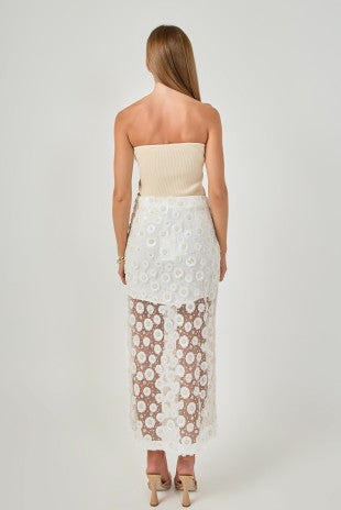 Flower Sequin Sheer Midi Skirt