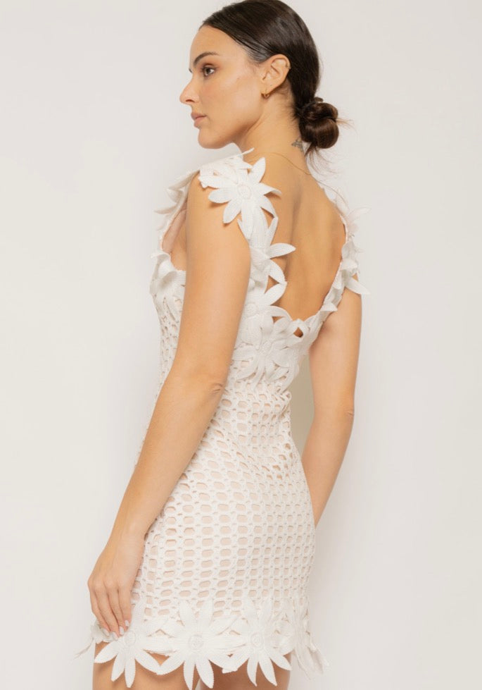 Flowers Knitting Mini Dress
