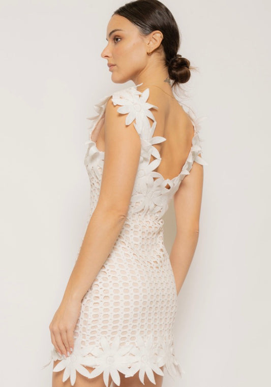 Flowers Knitting Mini Dress