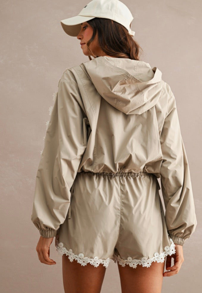 Floral Trim Windbreaker Set