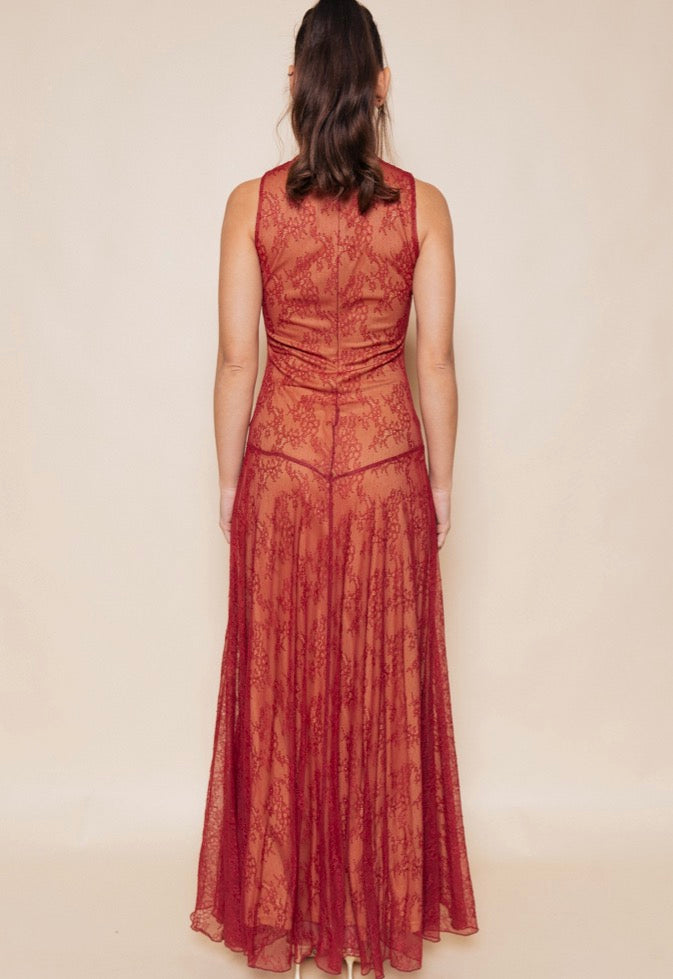 Mock Neck Lace Maxi Dress
