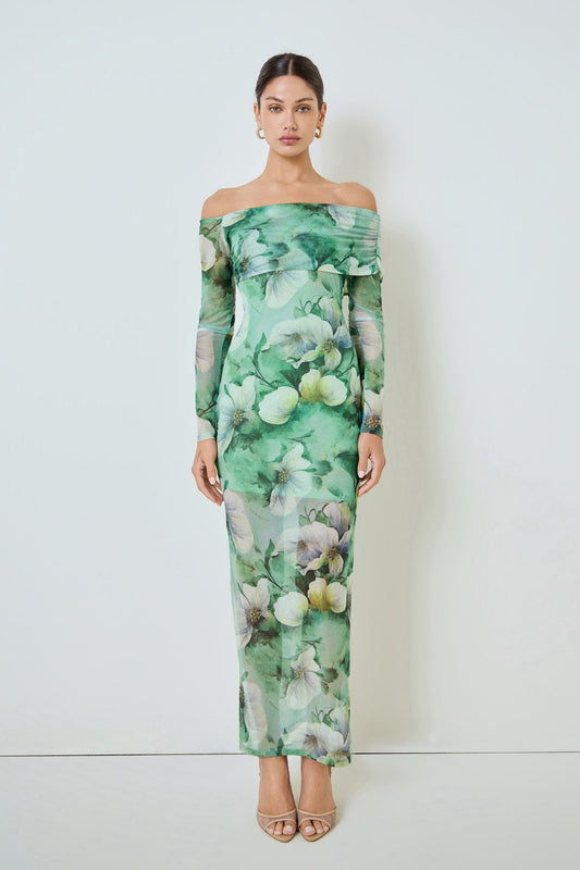 Mesh Floral Green Dress
