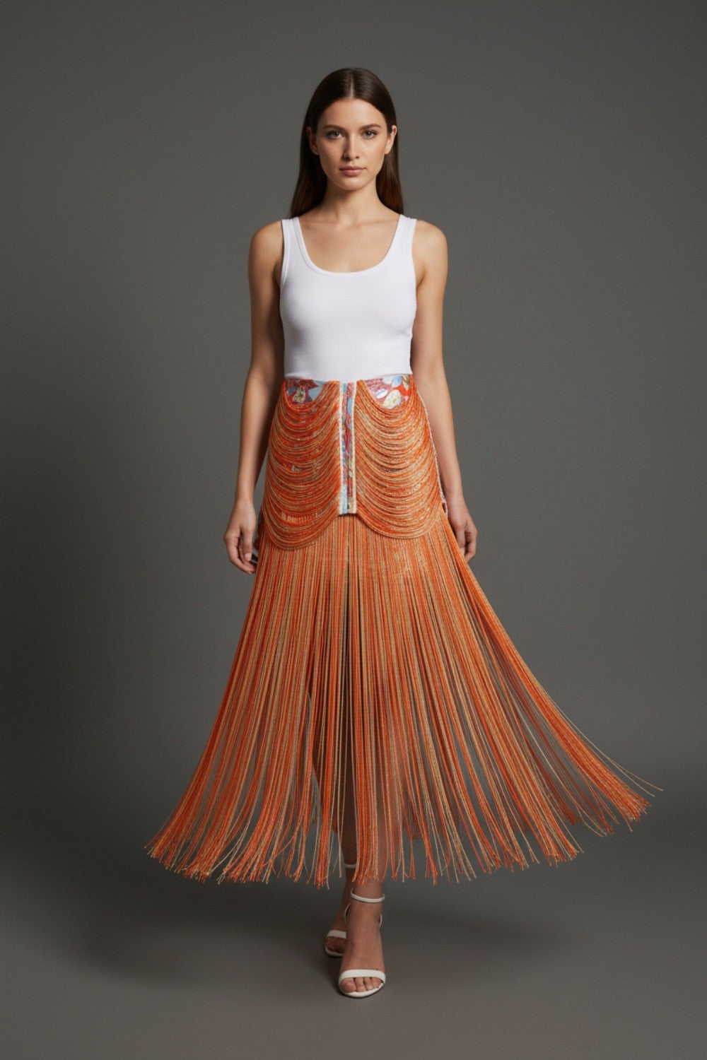 Fringe Orange Skirt
