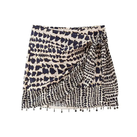 Wrap Mini Skirt With Beaded Fringe