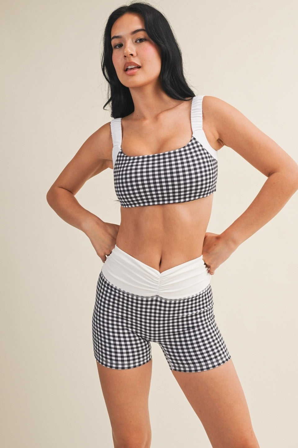 Gingham Scrunched Sports Bra