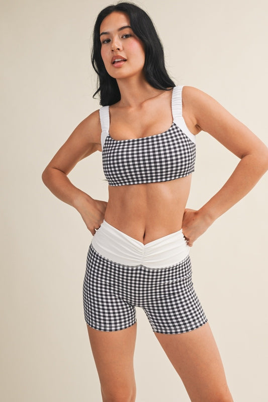 Gingham Scrunched Sports Bra