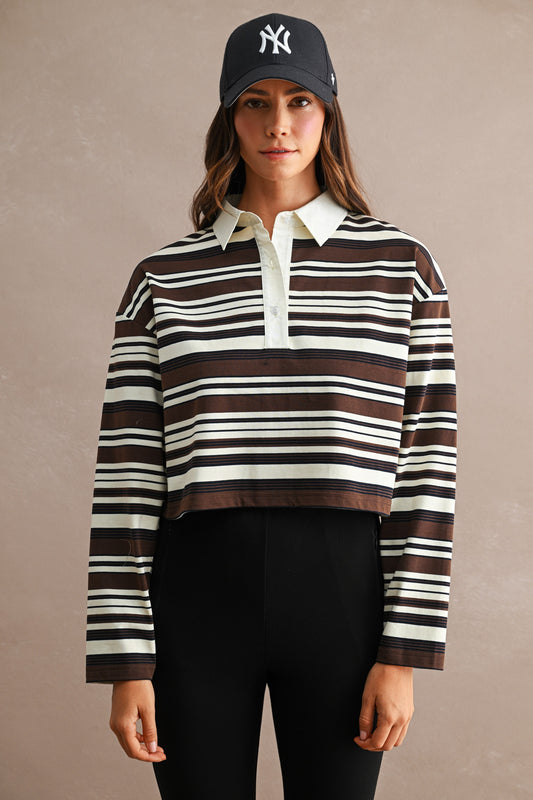 Collar Stripes Crop Top