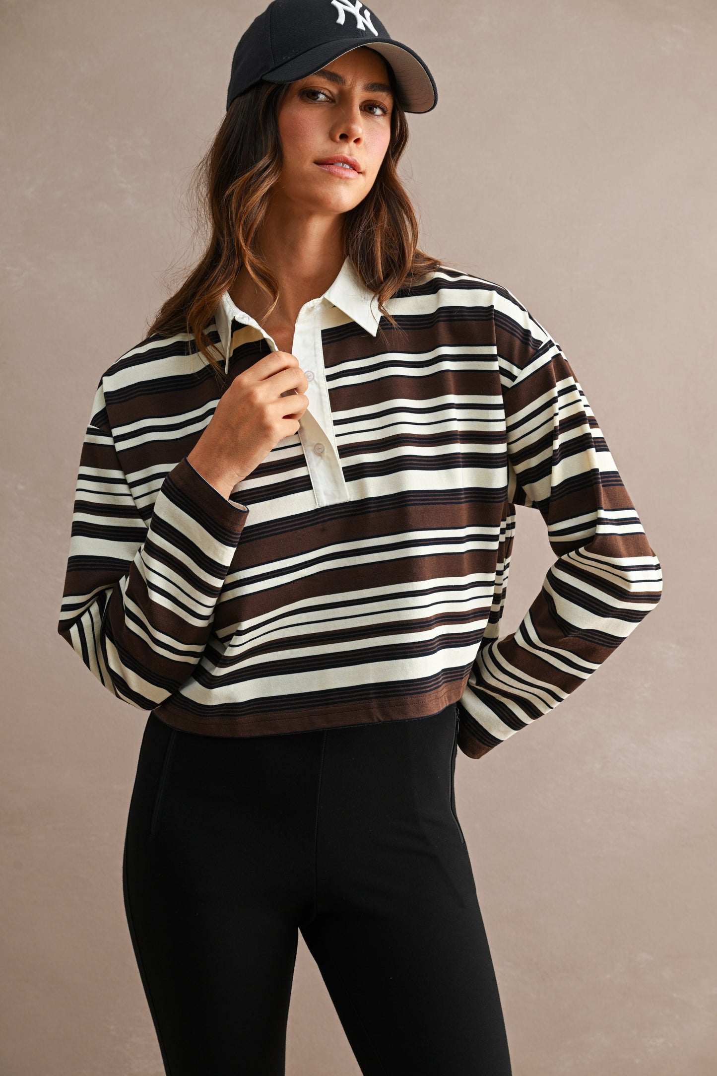 Collar Stripes Crop Top