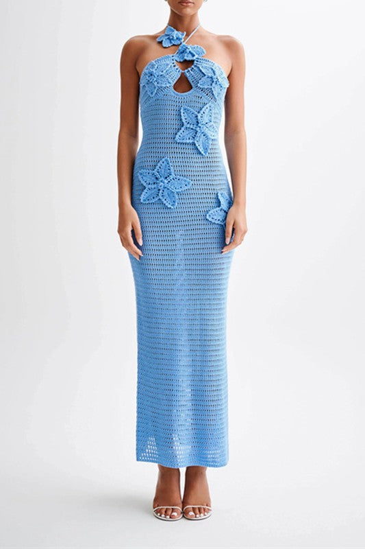Floral Halter Crochet Dress