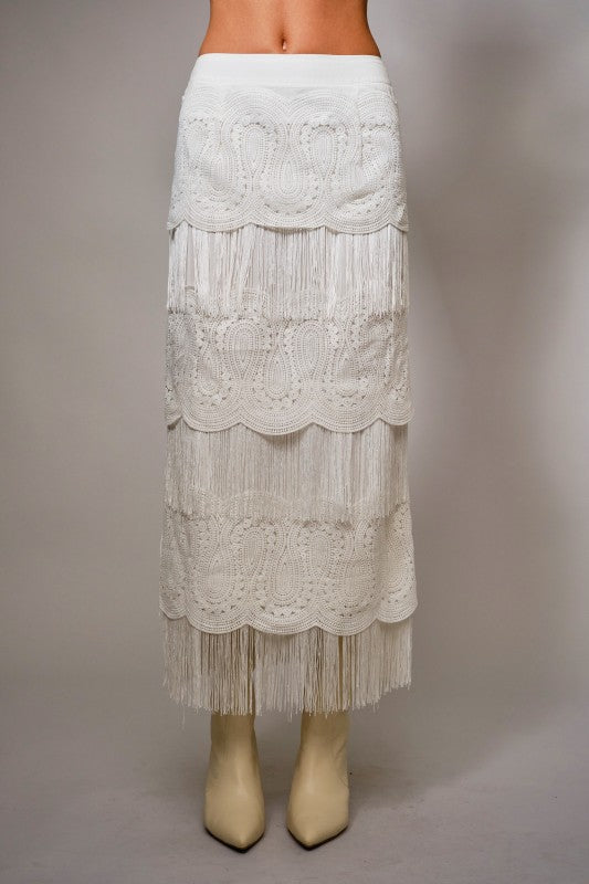 Lace Fringe Maxi Skirt