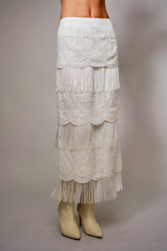 Lace Fringe Maxi Skirt