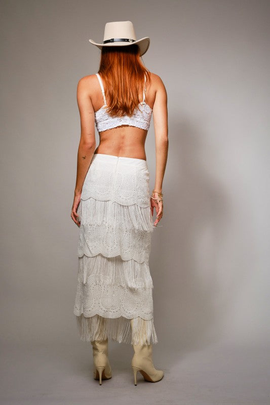 Lace Fringe Maxi Skirt