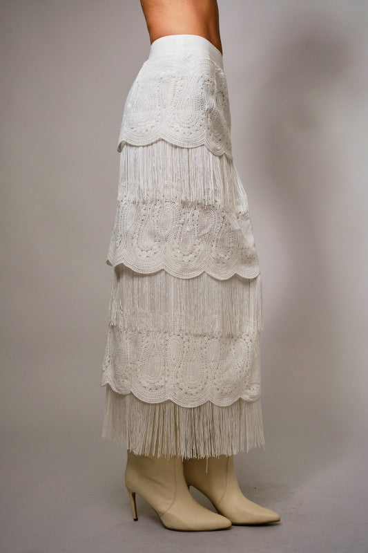 Lace Fringe Maxi Skirt