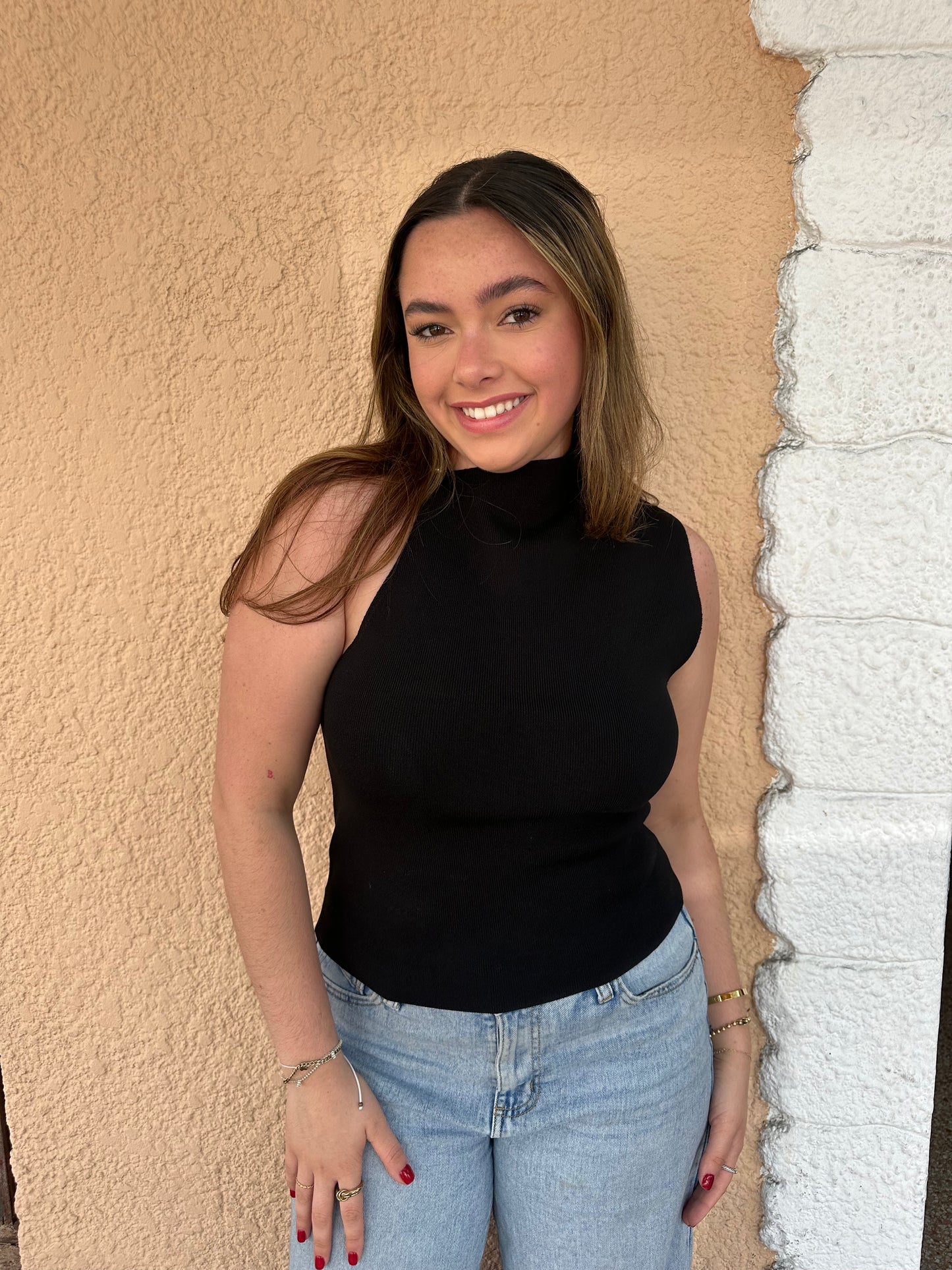 Knitted Asymmetrical With Mesh Side Top