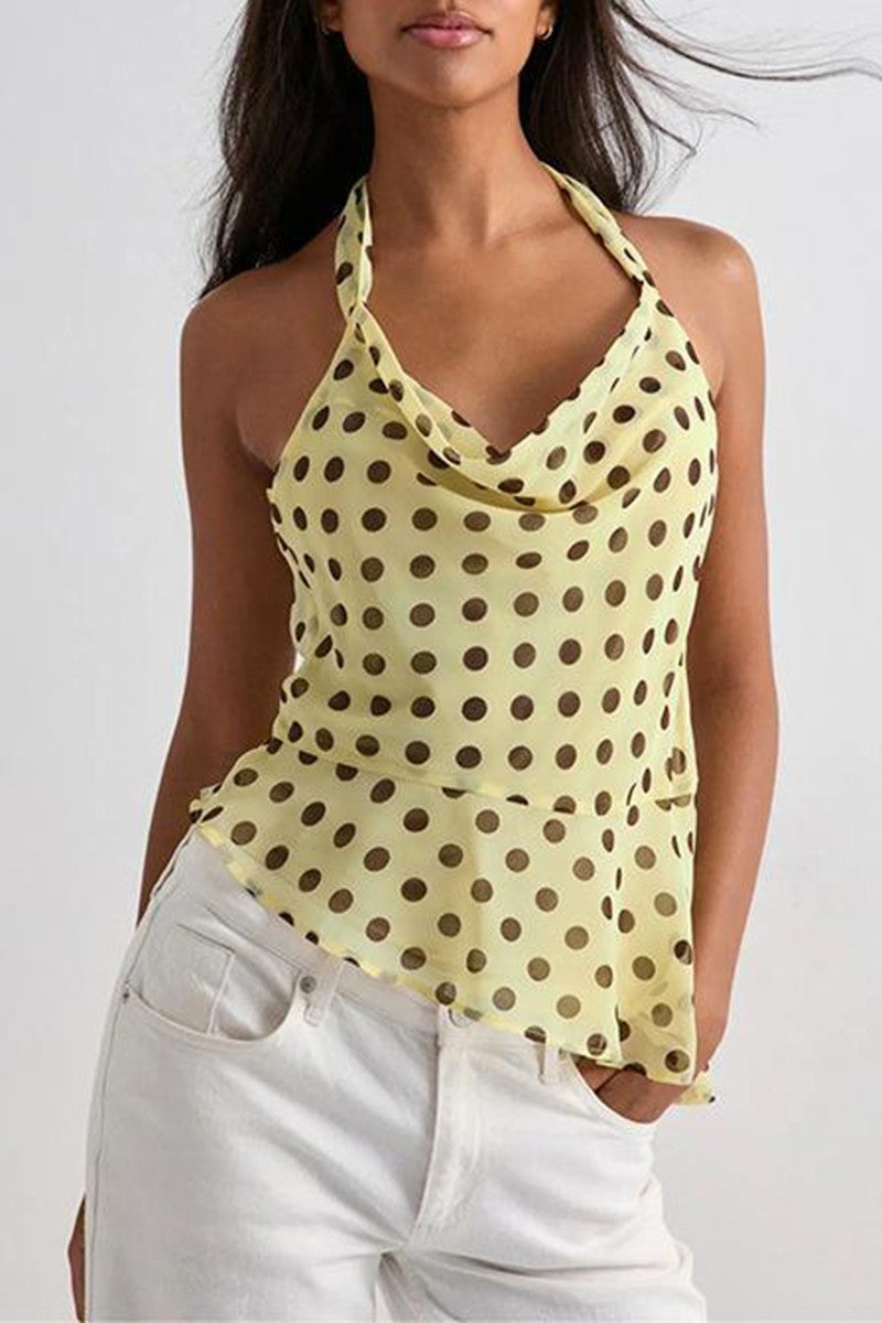 Yellow Polka Dot Halter Tank Top
