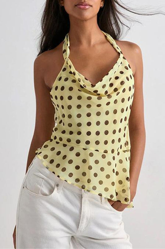 Yellow Polka Dot Halter Tank Top