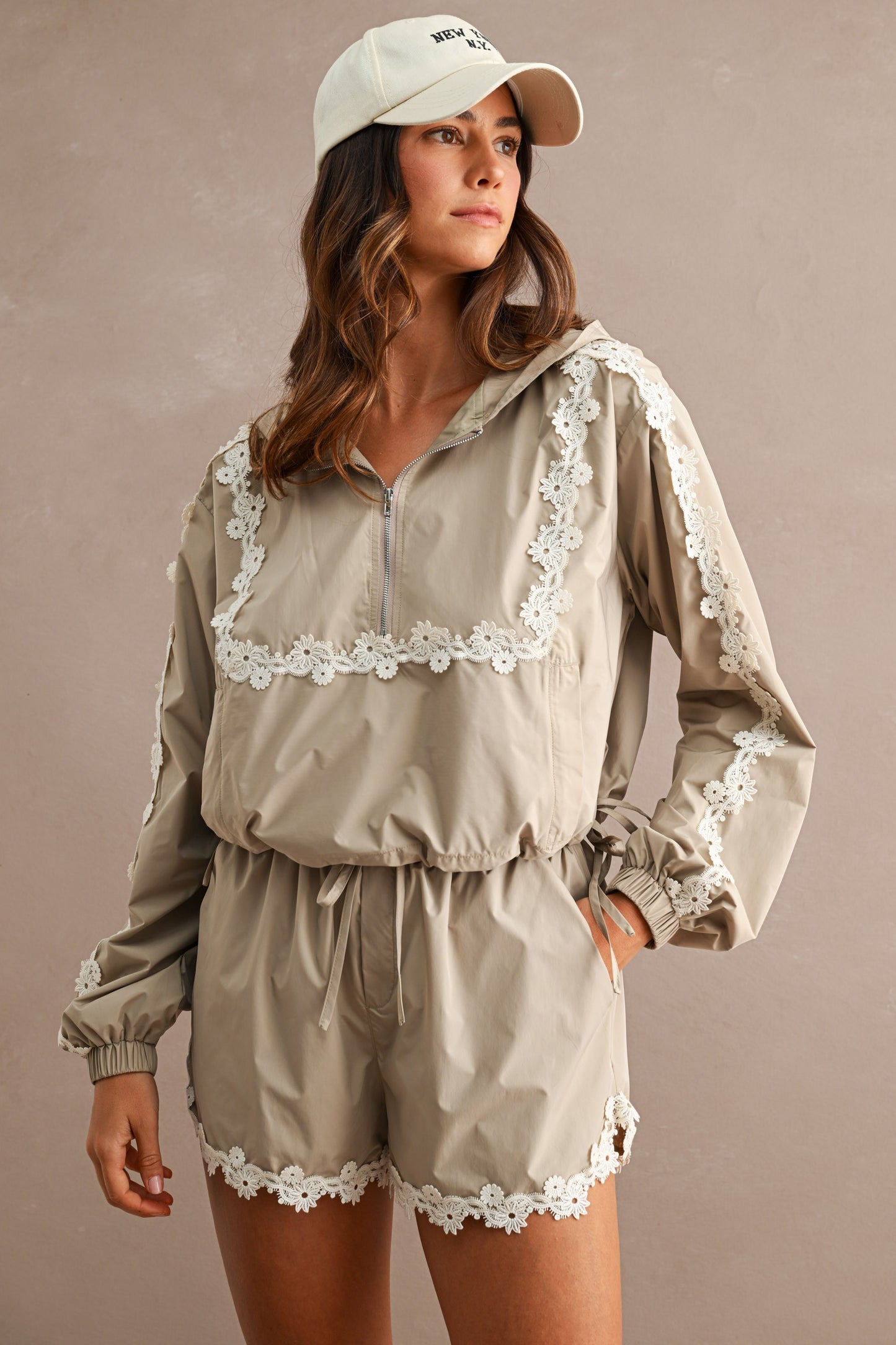 Floral Trim Windbreaker Set